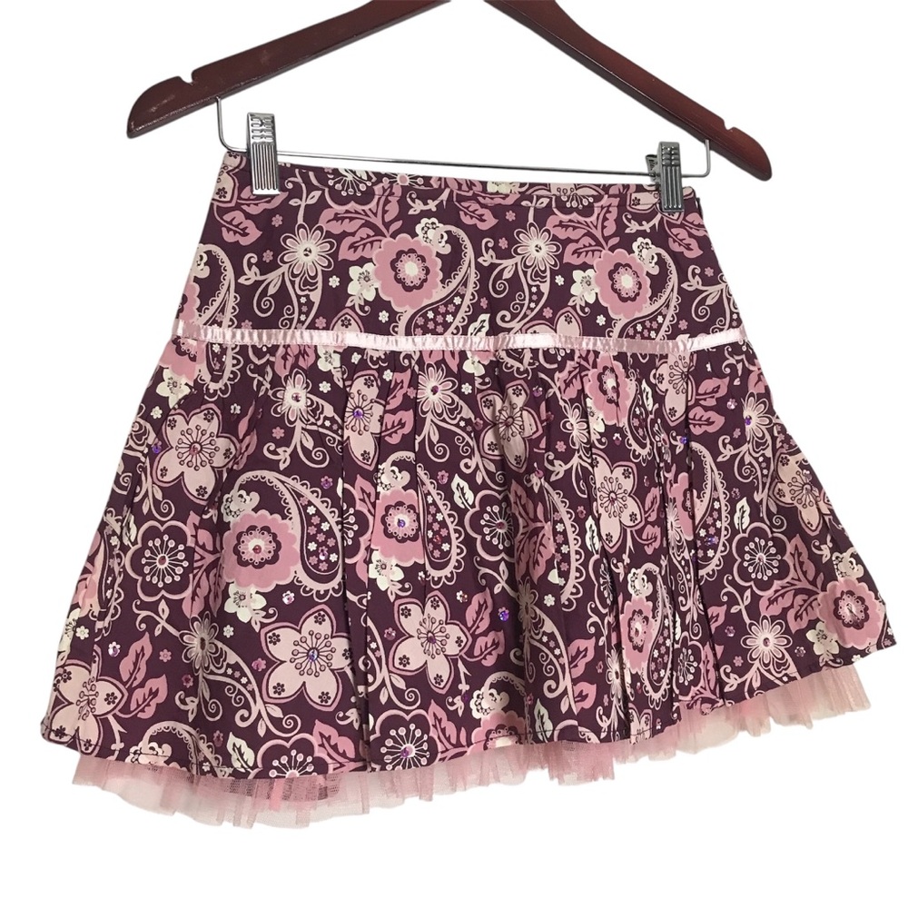 The Limited Y2K Pink Floral Paisley Print Sequins Poof Skirt Girls Sz 12 Fairy